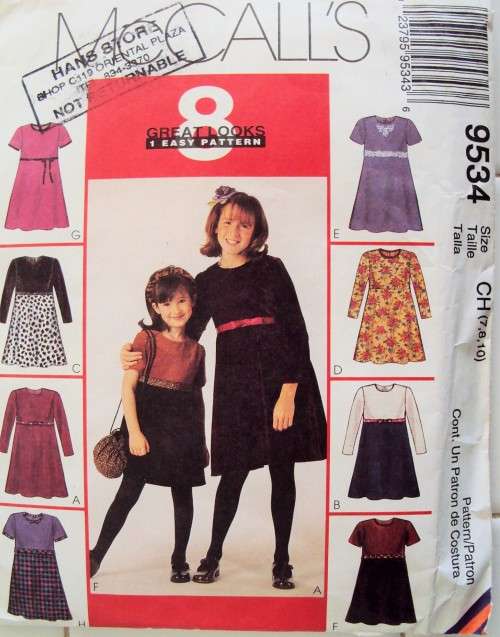 Girl's high waist dress & bag 8 GREAT LOOKS 90's Vintage McCall's 9534 7-8-10 yrs ***UNCUT factory f
