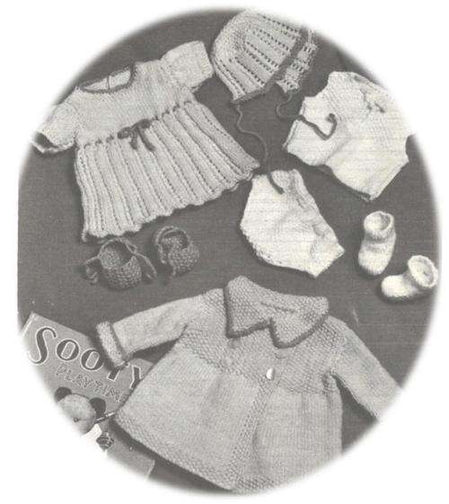 Antique Knitted outfits, vest, panties for a doll or teddy bear - PDF file pattern (3pgs)