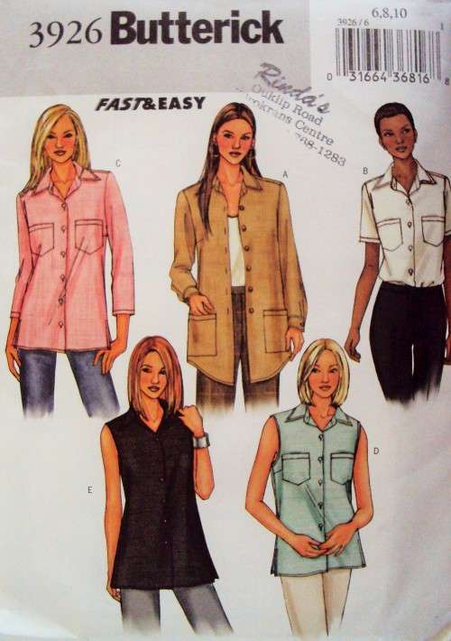 EASY loose fit tops Butterick 3926 Size 6-8-10 ***COMPLETE & checked