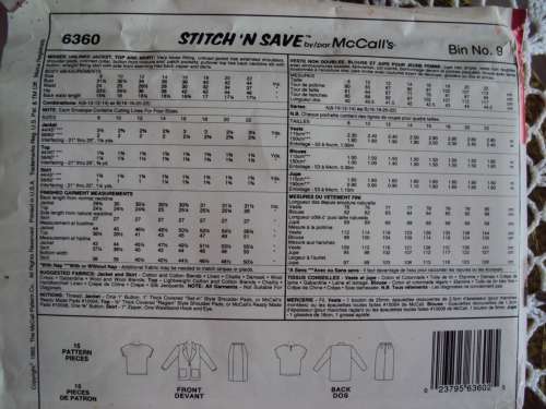 **SALE**Unlined Jacket Top & skirt McCall's 6360 EASY Size 16-22 Uncut Factory/fold 90's Vintage