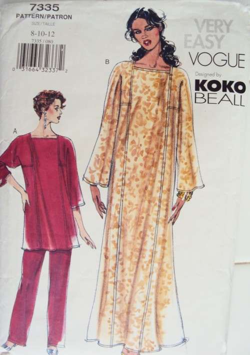 Koko Beall Caftan Top & pants Vogue 7335 Size 8-10-12 **Complete & checked