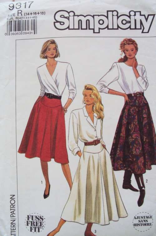 Flared skirt in 3 lengths Simplicity 9317 Size 14-16-18  **Complete+checked 80's Vint
