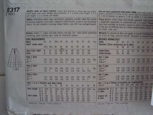 Flared skirt in 3 lengths Simplicity 9317 Size 14-16-18  **Complete+checked 80's Vint