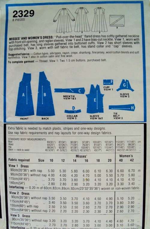 Pull over Dress Style 2329 Size 14 + 16  ***COMPLETE & checked 70's Vintage