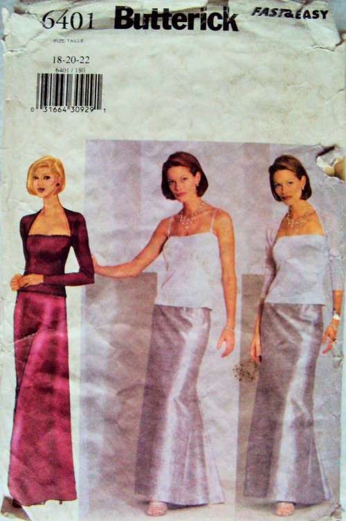 Shrug Top & Skirt Butterick 6401 Size 18-20-22 **Complete & chkd **env much wear&tear 90's
