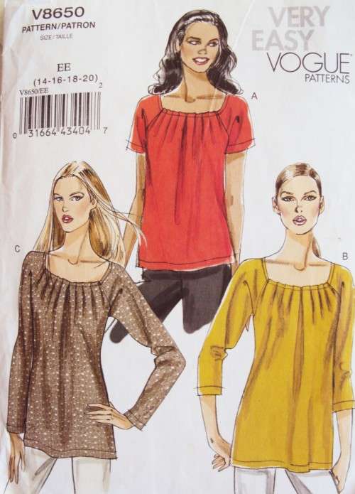 Loose fit pullover tops Vogue V8650 Size 14-20 ***Complete/checked VGC