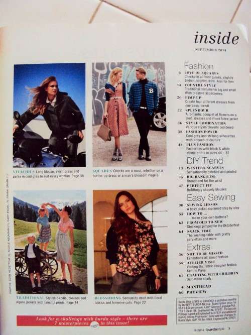 BURDA Style 9/2014 magazine 16 Free patterns in pattern insert **Good cond