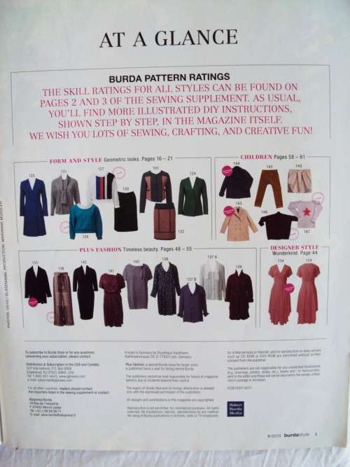 BURDA Style 8/2013 mag + Designer pattern in pattern insert **Good cond