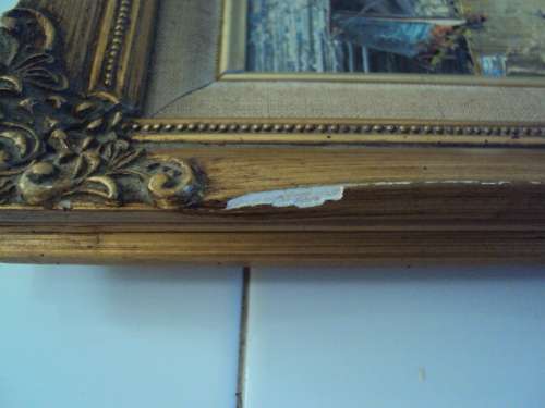 Original painting signed by B. Hall on hard board in ornate vintage frame Good Cond