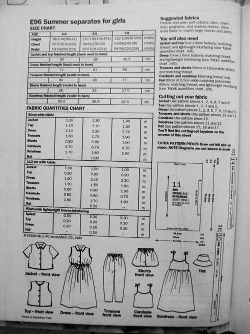Essentials Pattern E96 Summer separates for girls Ages 3-8 yrs + Ladies knit pattern + Instructions