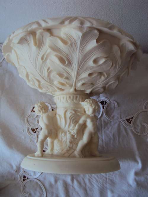 Italian style detailed Mini Bird Bath with cherubs and removable birds (resin) Vintage  19.5cm High