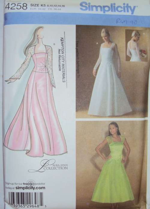Laura Lynn Collection evening dresses 2 lengths Simplicity 4258 Size 8-16  **Uncut & unused,