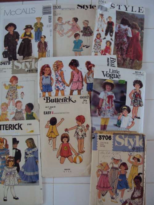 Job Lot "BB" of 9x Toddler kids sewing patterns (cut, not checked) -