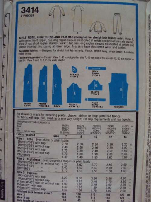 Girls tracksuit, gown & nighty Style 3414 Ages 10yrs  Uncut & unused 80's Vintage