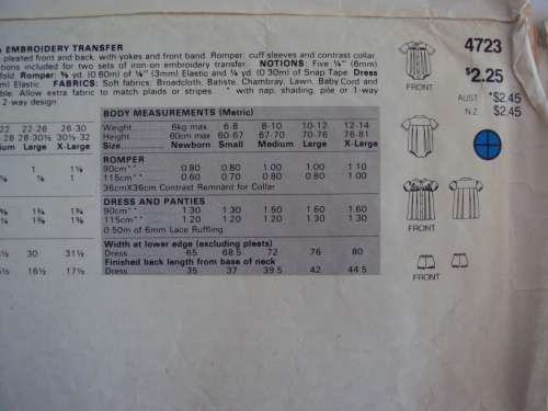 Baby Romper, dress pantie Butterick 4723 Size Sml  (not checked)