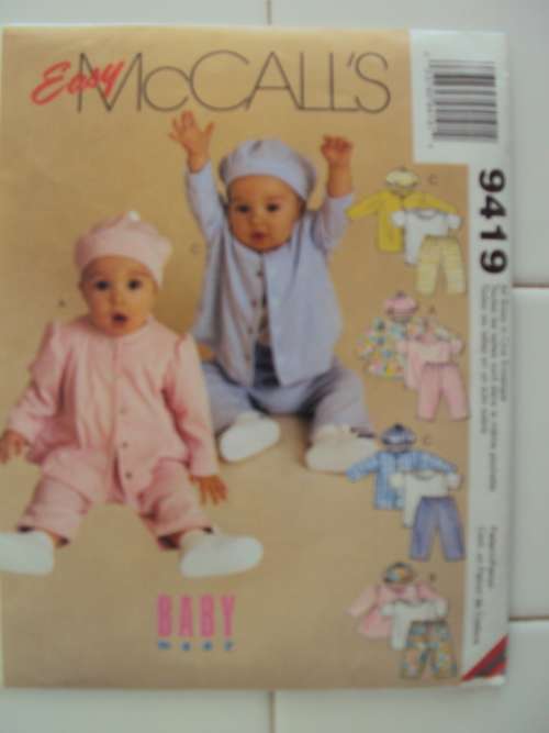 Baby top t-shirt pull on pants & hat for knits McCall's 9419 Size S-XL Unused & Uncut VGC
