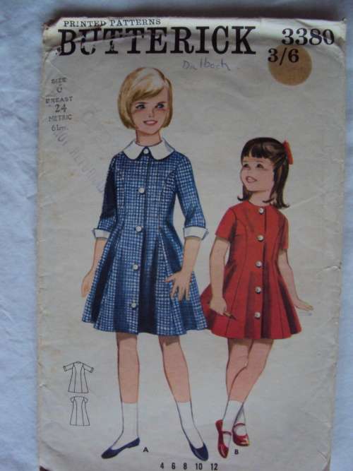 Vintage girl's princess seam coat dress Butterick 3380 Size 6yrs pattern is cut not checked