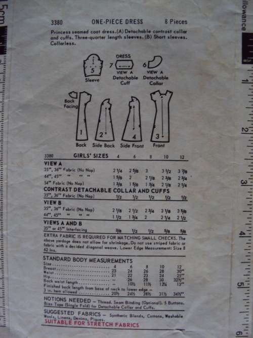 Vintage girl's princess seam coat dress Butterick 3380 Size 6yrs pattern is cut not checked