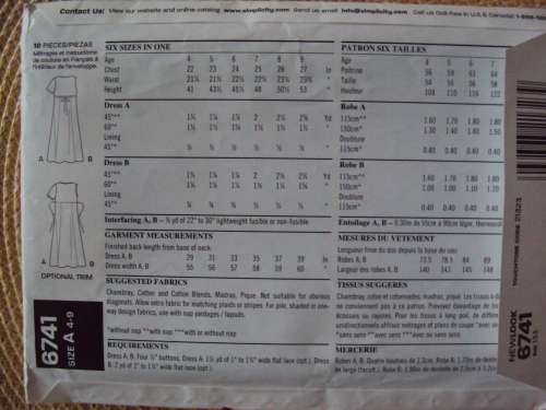 EASY Girl's dresses NEW LOOK 6741 Size 4-9yrs pattern is cut, not checked