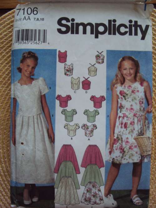 Girl's skirts and pretty tops various styles Simplicity 7106 Size 7-10yrs
