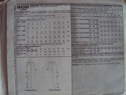 Ladies pants 5 lengths McCall's M4389 Size 8-14