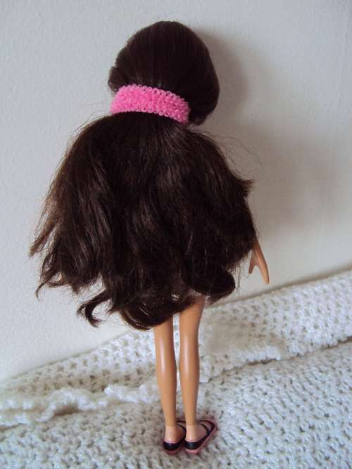 Silky smooth long thick hair  MGA doll brunette original clothes, striped skirt, lace top bendable l