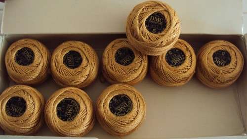 9 x unused balls of No.5 DMC Cotton Perle Crochet cotton antique gold colour #437 France
