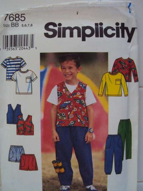 Boy's top, pants, shorts, vest Simplicity 7685  Size 5,6,7,8 yrs