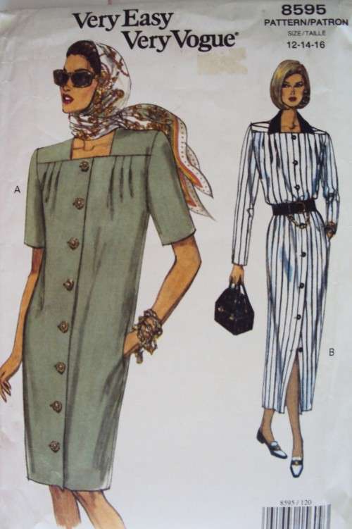 Loose fitting sllight tapered dress EASY VOGUE 8595 Size 12-14-16  **pattern complete