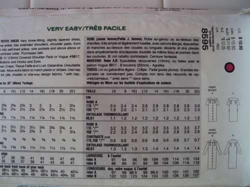 Loose fitting sllight tapered dress EASY VOGUE 8595 Size 12-14-16  **pattern complete