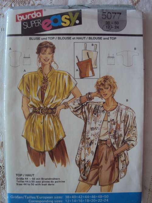 Super Easy Blouse & Cami BURDA 5077 Sizes 38-50  *Complete & checked