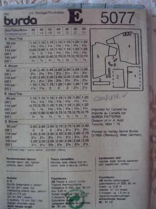 Super Easy Blouse & Cami BURDA 5077 Sizes 38-50  *Complete & checked