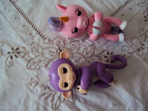 2 x hard plastic talking toys Unicorn (12cm) & monkey (12.7cm)good cond,