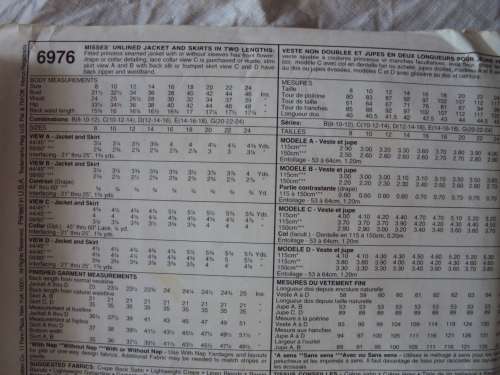 Unlined wrap jacket & skirt 2 lengths McCall's 6976 Size 14-18  ***Complete & checked