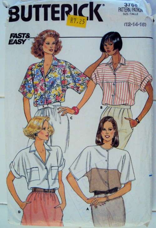 Loose fit shirt blouses Butterick 3768 Size 12-16   **Complete & checked