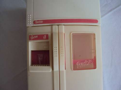 Vintage Barbie doll fridge 1994 Mattel with extras, no shelves inside fridge