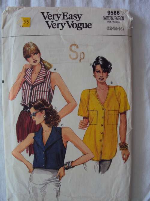 VINTAGE SEMI FITTED BLOUSES 3 LENGTHS Size 12-16 Very Easy Vogue 9586  **UNCUT & UNUSED