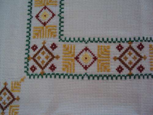 Hand embroidered 100% strong cotton Tablecloth with hand crochet edging  Size: 119 x 95cm