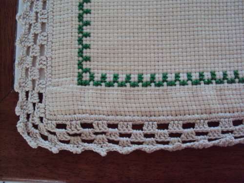 Hand embroidered 100% strong cotton Tablecloth with hand crochet edging  Size: 119 x 95cm