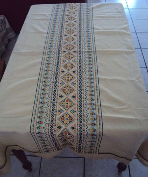 Richly Hand embroidered large cotton Tablecloth  Size: 168cm x132cm - HEIRLOOM in good cond