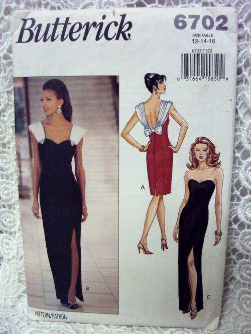 Sexy slinky evening dress Butterick 6702 Sizes 12,14, 16 - pattern uncut, good cond