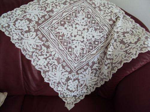 Beige Lacey Tablecloth 71cm x 69cm - vintage good cond