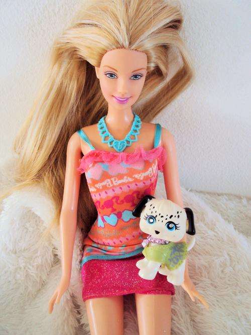 Barbie with her own cutest puppy wearing a little coat - Mattel pre-loved goodcond