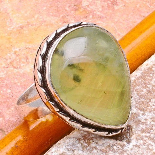 MARYKAY - STUNNNG NATURAL GREEN PREHNITE SILVER COCKTAIL RING 7 - MADE IN INDIA