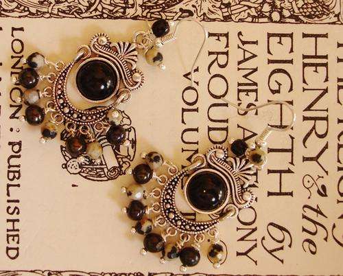 MARYKAY - DALMATIAN JASPER AND BLACK  CULTURED FRESHWATER PEARL CHANDELIER EARRINGS