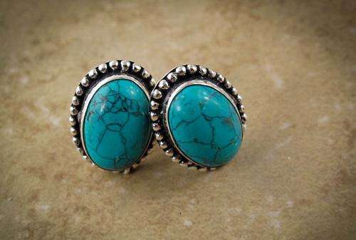 MARYKAY - NATURAL TURQUOISE STERLING SILVER GEMSTONE EARRINGS