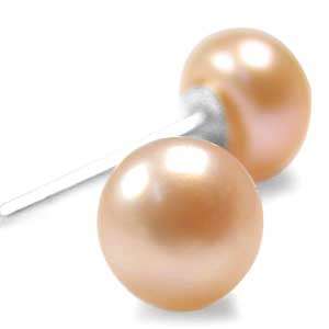 MARYKAY - 8.5mm APRICOT PINK GENUINE FRESHWATER PEARL EARRINGS  IN .925 SILVER