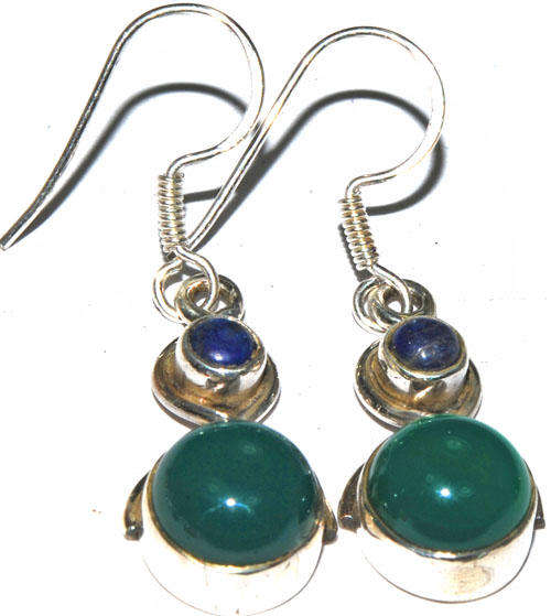 MARYKAY - LOVELY GREEN ONYX & LAPIS LAZULI STERLING SILVER EARRINGS