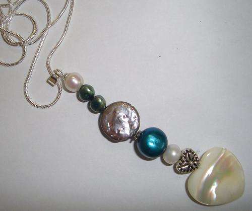 MARYKAY - GORGEOUS NATURAL PEARL, MOP AND BALI SILVER CHARM PENDANT