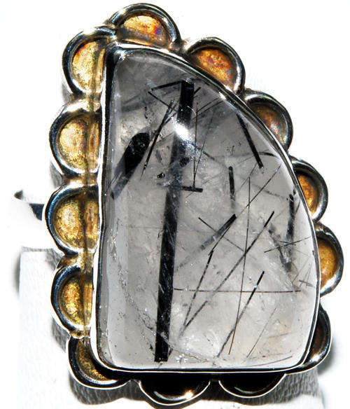 MARYKAY - LOVELY BLACK TOURMALATED QUARTZ COCKTAIL STERLING SILVER RING 8/Q